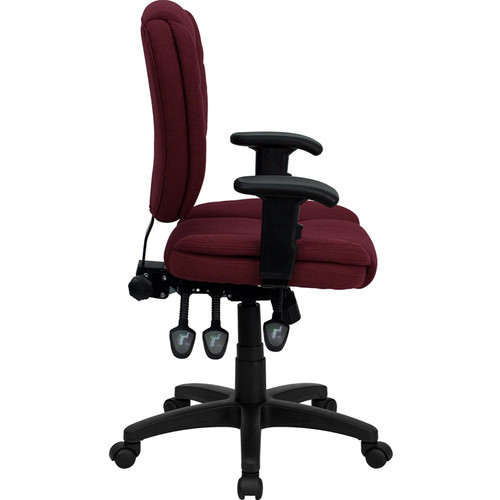 Mid-Back Burgundy Fabric Multi-Functional Ergonomic Task Chair with Arms , #FF-0339-14