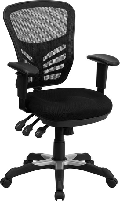 Mid-Back Black Mesh Chair with Triple Paddle Control , #FF-0013-14