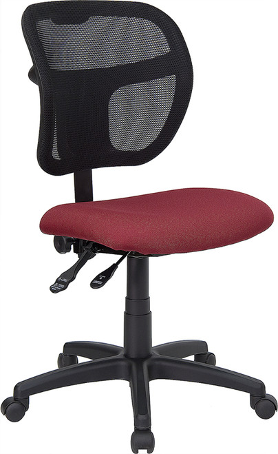 Mid-Back Mesh Task Chair with Burgundy Fabric Seat , #FF-0084-14