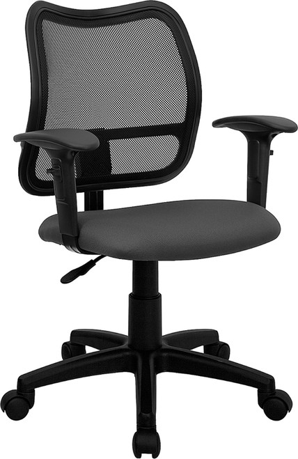 Mid-Back Mesh Task Chair with Gray Fabric Seat and Arms , #FF-0093-14