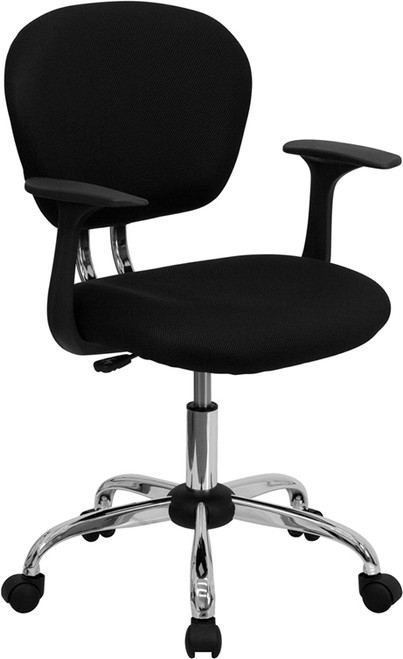 Mid-Back Black Mesh Task Chair with Arms and Chrome Base , #FF-0096-14