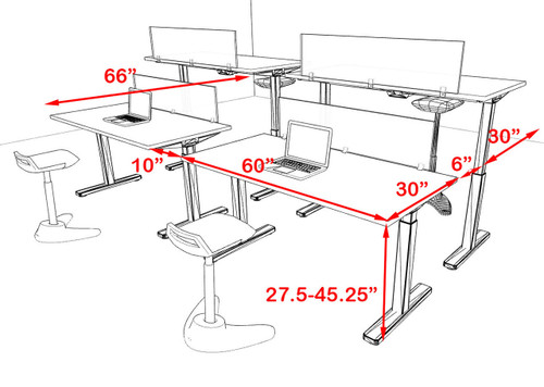 Four Persons Modern Power Height Adjustable Leg Divider Workstation, #OT-SUL-FPH6