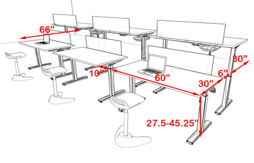 Six Persons Modern Power Height Adjustable Leg Divider Workstation, #OT-SUL-FPH10