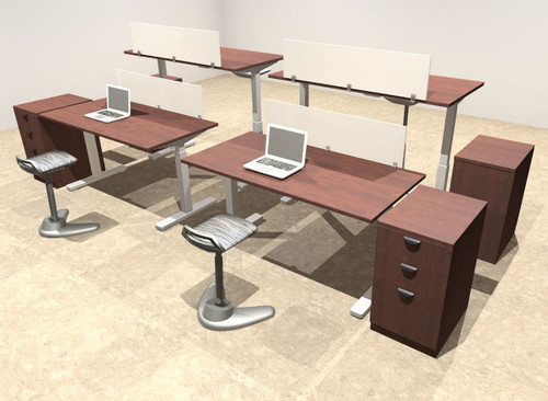 Four Persons Modern Power Height Adjustable Leg Divider Workstation, #OT-SUL-FPH18