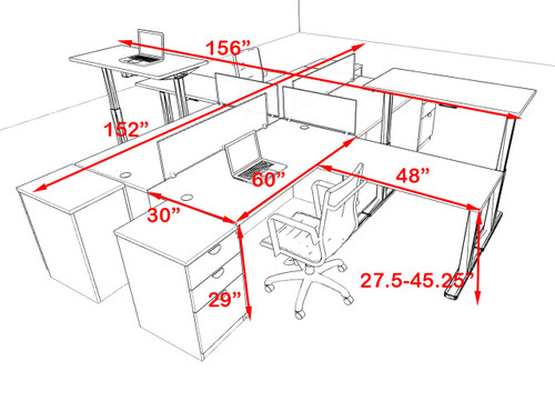 Four Persons Modern Power Height Adjustable Leg Divider Workstation, #OT-SUL-FPH37