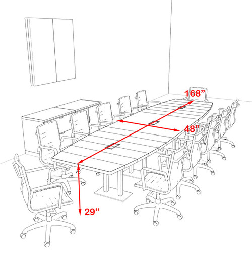 Modern Boat Shaped Steel Leg 14' Feet Conference Table, #OF-CON-CM31