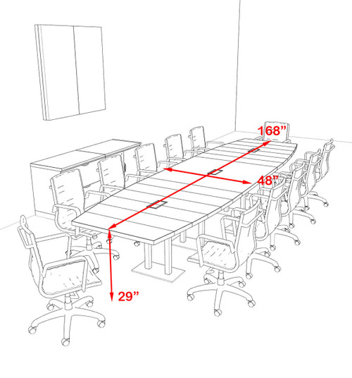 Modern Boat Shaped Steel Leg 14' Feet Conference Table, #OF-CON-CM35