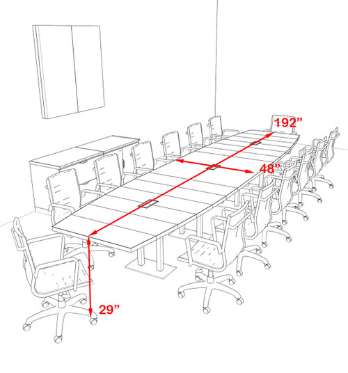 Modern Boat Shaped Steel Leg 16' Feet Conference Table, #OF-CON-CM41