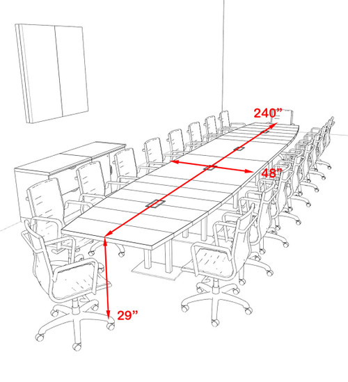 Modern Boat Shaped Steel Leg 20' Feet Conference Table, #OF-CON-CM55