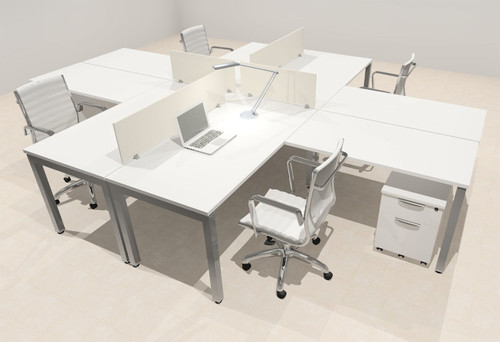 Four Person Modern Divider Office Workstation Desk Set, #OF-CON-FP25