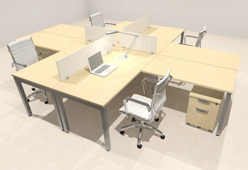 Four Person Modern Divider Office Workstation Desk Set, #OF-CON-FP26