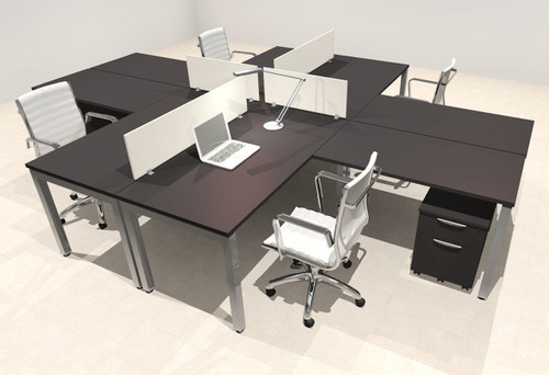 Four Person Modern Divider Office Workstation Desk Set, #OF-CON-FP31