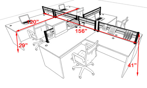 Four Person Modern Divider Office Workstation Desk Set, #OT-SUL-SPW76