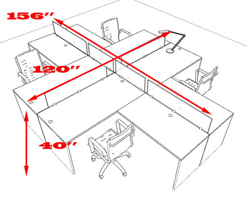 Four Person Modern Accoustic Divider Office Workstation Desk Set, #OT-SUL-FPRB31