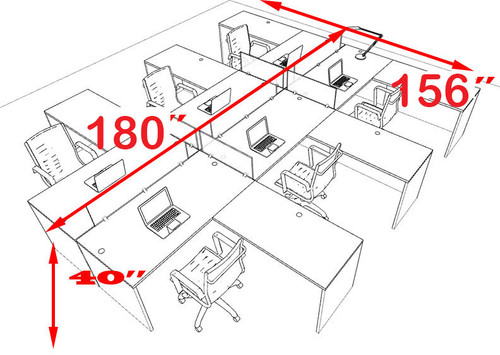 Six Person Modern Accoustic Divider Office Workstation Desk Set, #OT-SUL-FPRB35
