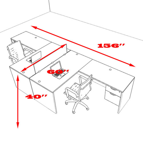 Two Person Modern Accoustic Divider Office Workstation Desk Set, #OT-SUL-FPRB40