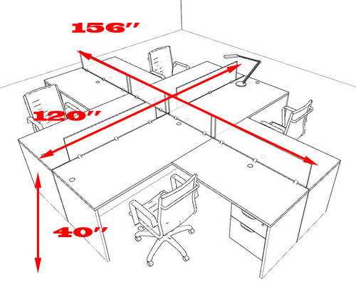 Four Person Modern Accoustic Divider Office Workstation Desk Set, #OT-SUL-FPRB41