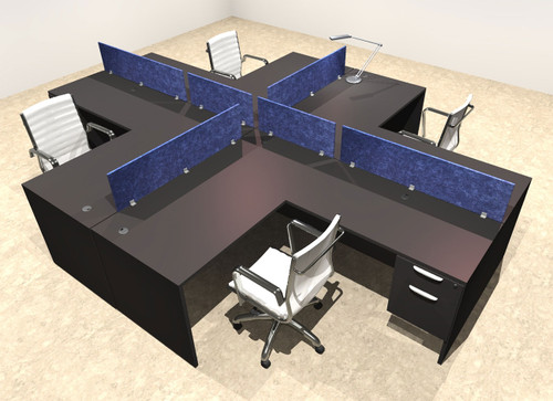 Four Person Modern Accoustic Divider Office Workstation Desk Set, #OT-SUL-FPRB44