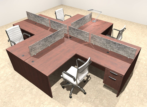 Four Person Modern Accoustic Divider Office Workstation Desk Set, #OT-SUL-FPRG42