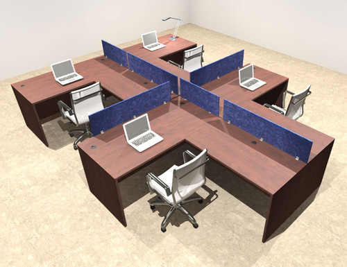 Four Person Modern Accoustic Divider Office Workstation Desk Set, #OT-SUL-SPRB46
