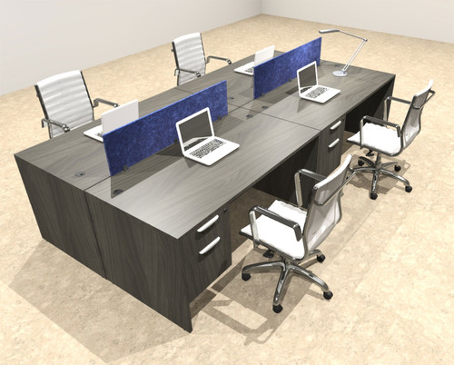 Four Person Modern Accoustic Divider Office Workstation Desk Set, #OT-SUL-FPRB53