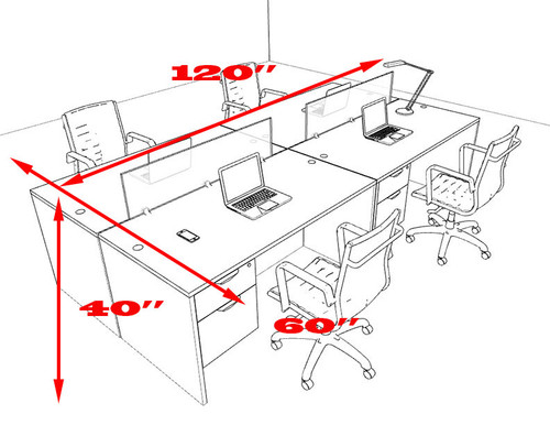 Four Person Modern Accoustic Divider Office Workstation Desk Set, #OT-SUL-FPRB53