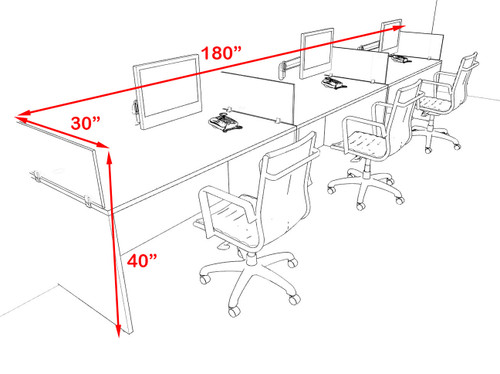 Three Person Modern Acrylic Divider Office Workstation Desk Set, #OF-CPN-SP5