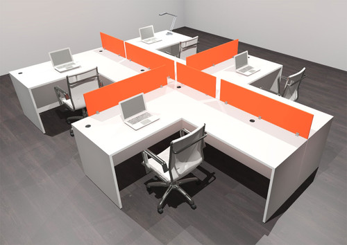 Four Person Modern Acrylic Divider Office Workstation Desk Set, #OF-CPN-SPO45