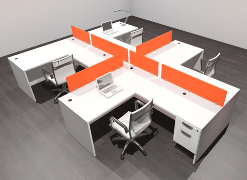 Four Person Modern Acrylic Divider Office Workstation Desk Set, #OF-CPN-SPO57