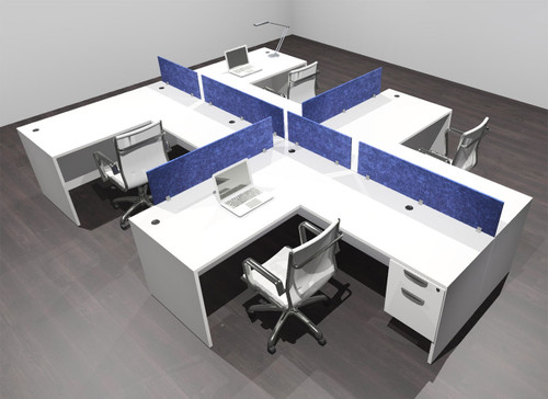 Four Person Modern Accoustic Divider Office Workstation Desk Set, #OF-CPN-SPRB57