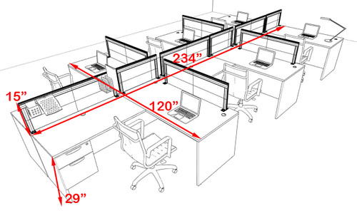 Six Person L Shape Modern Aluminum Organizer Divider Office Workstation Desk Set, #OT-SUL-SPS64
