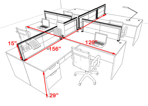 Four Person L Shape Modern Aluminum Organizer Divider Office Workstation Desk Set, #OT-SUL-SPS79