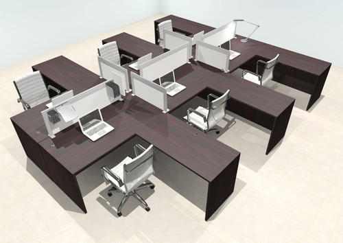 Six Person L Shape Modern Aluminum Organizer Divider Office Workstation Desk Set, #OT-SUL-FPS35