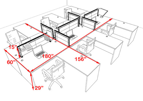 Six Person L Shape Modern Aluminum Organizer Divider Office Workstation Desk Set, #OT-SUL-FPS57