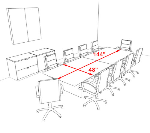 Modern Rectangular 12' Conference table, #OT-SUL-C32