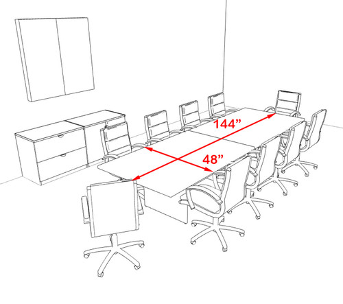 Modern Rectangular 12' Conference table, #OT-SUL-C34