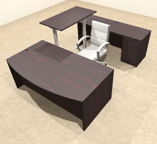 4PC U Shape Modern Executive Office Desk w/Height Adjustable Desk, OT-SUL-UH3
