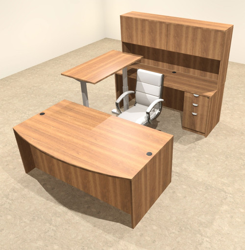 Modern Walnut U Shape Two Person Desk 144 x 84 x 30 - Elements