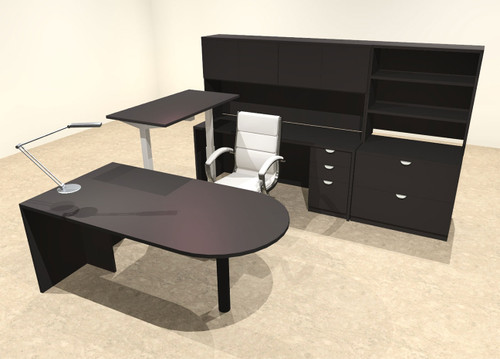 7PC U Shape Modern Executive Office Desk w/Height Adjustable Desk, OT-SUL-UH24