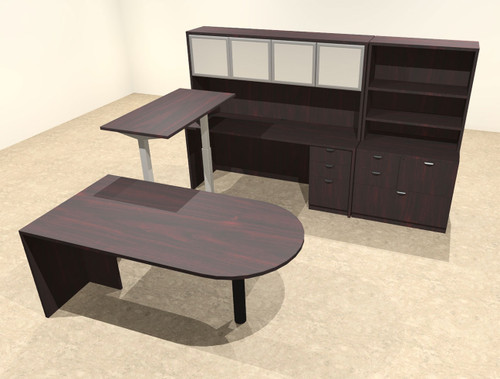 7PC U Shape Modern Executive Office Desk w/Height Adjustable Desk, OT-SUL-UH51