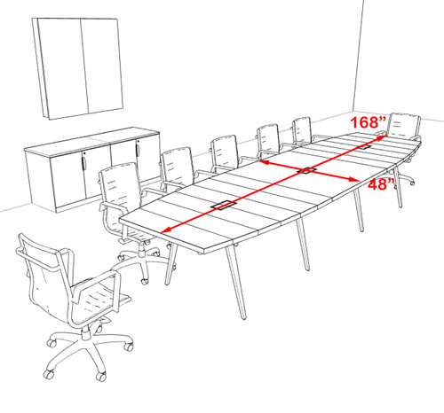 Modern Boat shaped 14' Feet Conference Table, #OF-CON-CW24