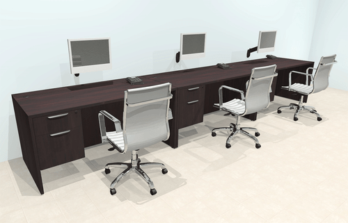 Three Person Modern Office Workstation Desk Set, #OT-SUL-SPN27 Three Person Modern Office Workstation Desk Set, #OT-SUL-SPN27