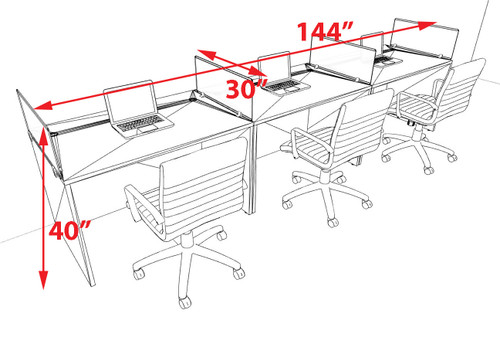 Three Person Modern Acrylic Divider Office Workstation Desk Set, #OT-SUS-SP6