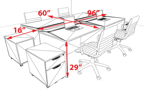 Four Person Modern No Panel Office Workstation Desk Set, #OT-SUS-FPN32