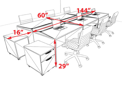 Six Person Modern No Panel Office Workstation Desk Set, #OT-SUS-FPN39