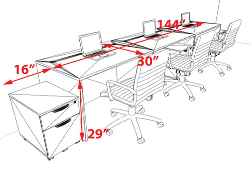 Three Person Modern No Panel Office Workstation Desk Set, #OT-SUS-SPN73