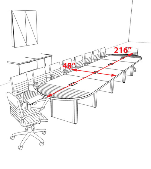 Racetrack Cable Management 18' Feet Conference Table, #OF-CON-CRP33