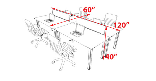 4 Person Modern  Metal Leg Office Workstation Desk Set, #OT-SUL-FPM6