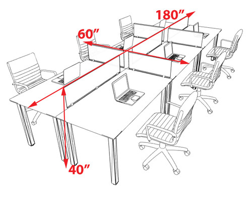 6 Person Modern  Metal Leg Office Workstation Desk Set, #OT-SUL-FPM32