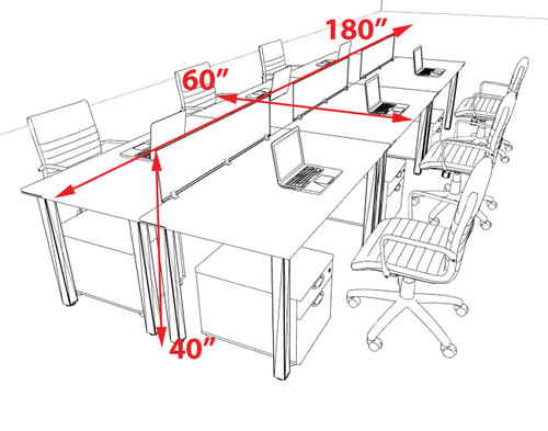 6 Person Modern  Metal Leg Office Workstation Desk Set, #OT-SUL-FPM60